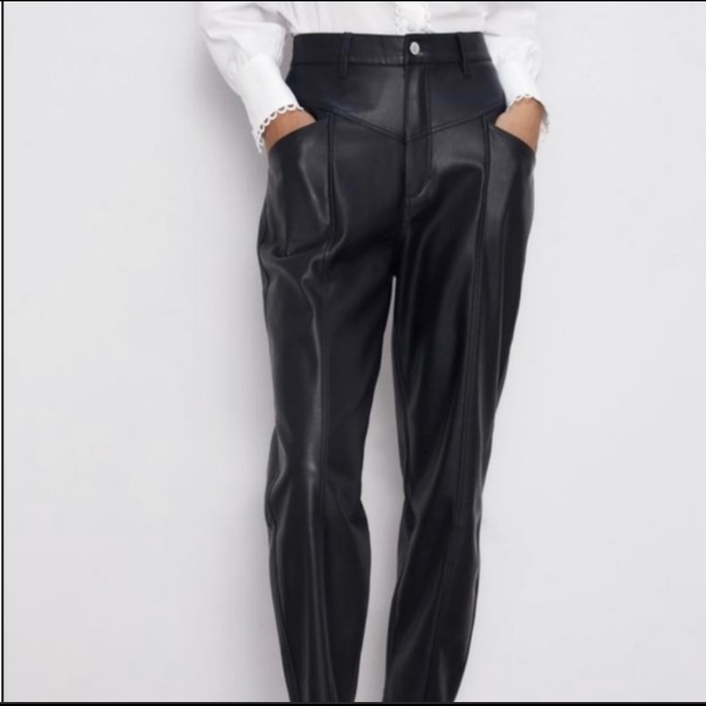 Zara High Rise Faux Leather Pants Black